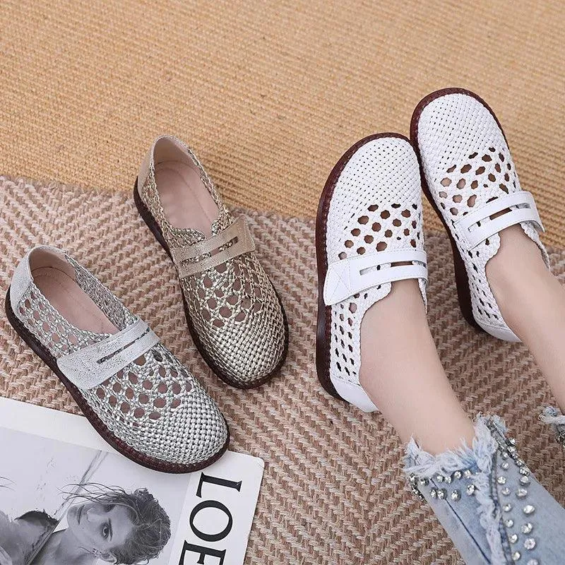 Women's Casual Shoes - Leather Hollow Flat Soft Sandals - 174FK