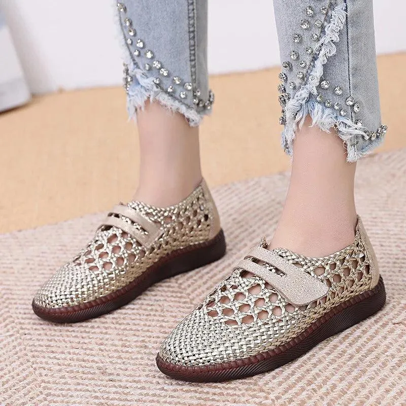 Women's Casual Shoes - Leather Hollow Flat Soft Sandals - 174FK