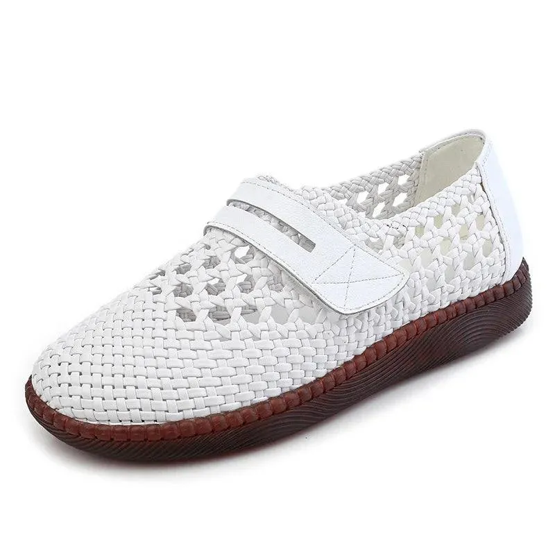 Women's Casual Shoes - Leather Hollow Flat Soft Sandals - 174FK