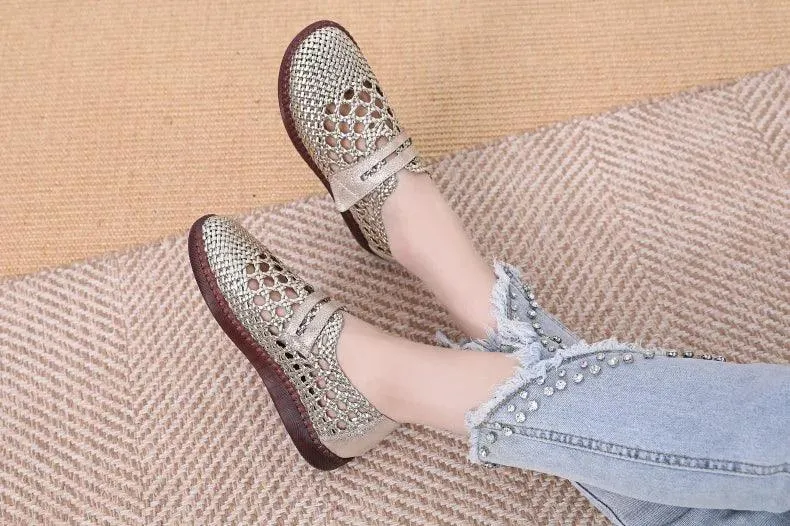 Women's Casual Shoes - Leather Hollow Flat Soft Sandals - 174FK