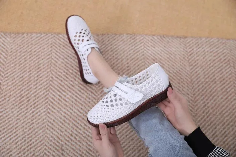 Women's Casual Shoes - Leather Hollow Flat Soft Sandals - 174FK