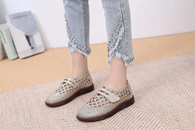 Women's Casual Shoes - Leather Hollow Flat Soft Sandals - 174FK