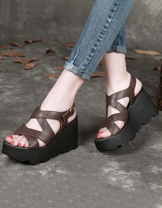 Women's Cross Straps Slingback Wedge Sandals
